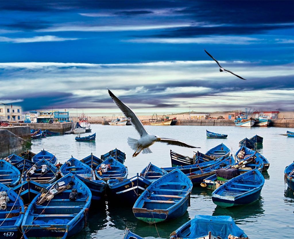 Barcos azuis tradicionais em Essaouira